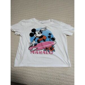 Disney Mickey Mouse Mahalo Surfing T Shirt | Kids XL | White